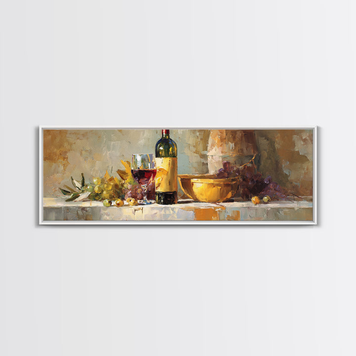 Olive Branch and Wine Glass Mediterranean Still Canvas Print, Winery Art, Wall Art, Winery Decor, Watercolor Art, Vineyard, WIN-3x1-88