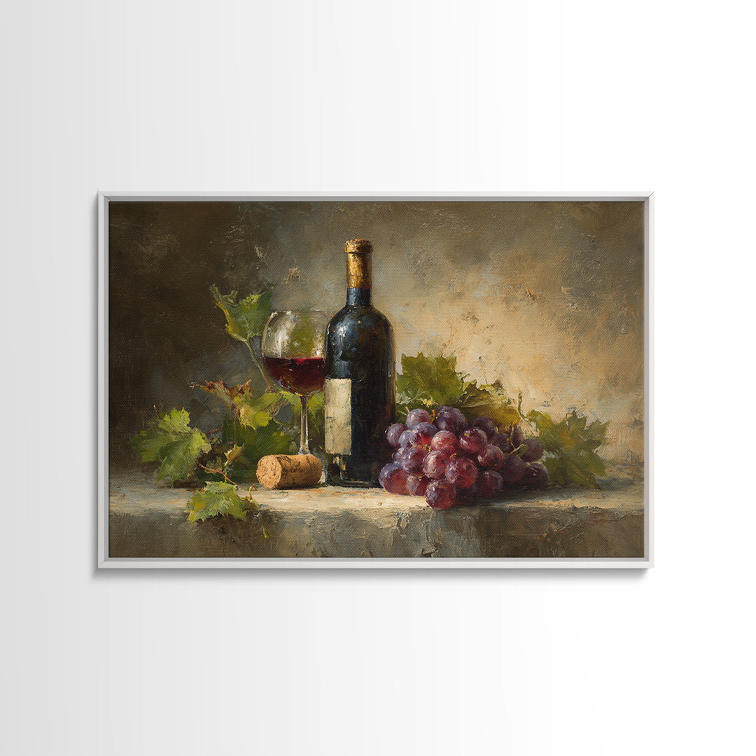 Olive Branch and Wine Glass Mediterranean Still Framed Canvas Print, Winery Art, Wall Art, Winery Decor, Watercolor Art, WIN-3x2-100