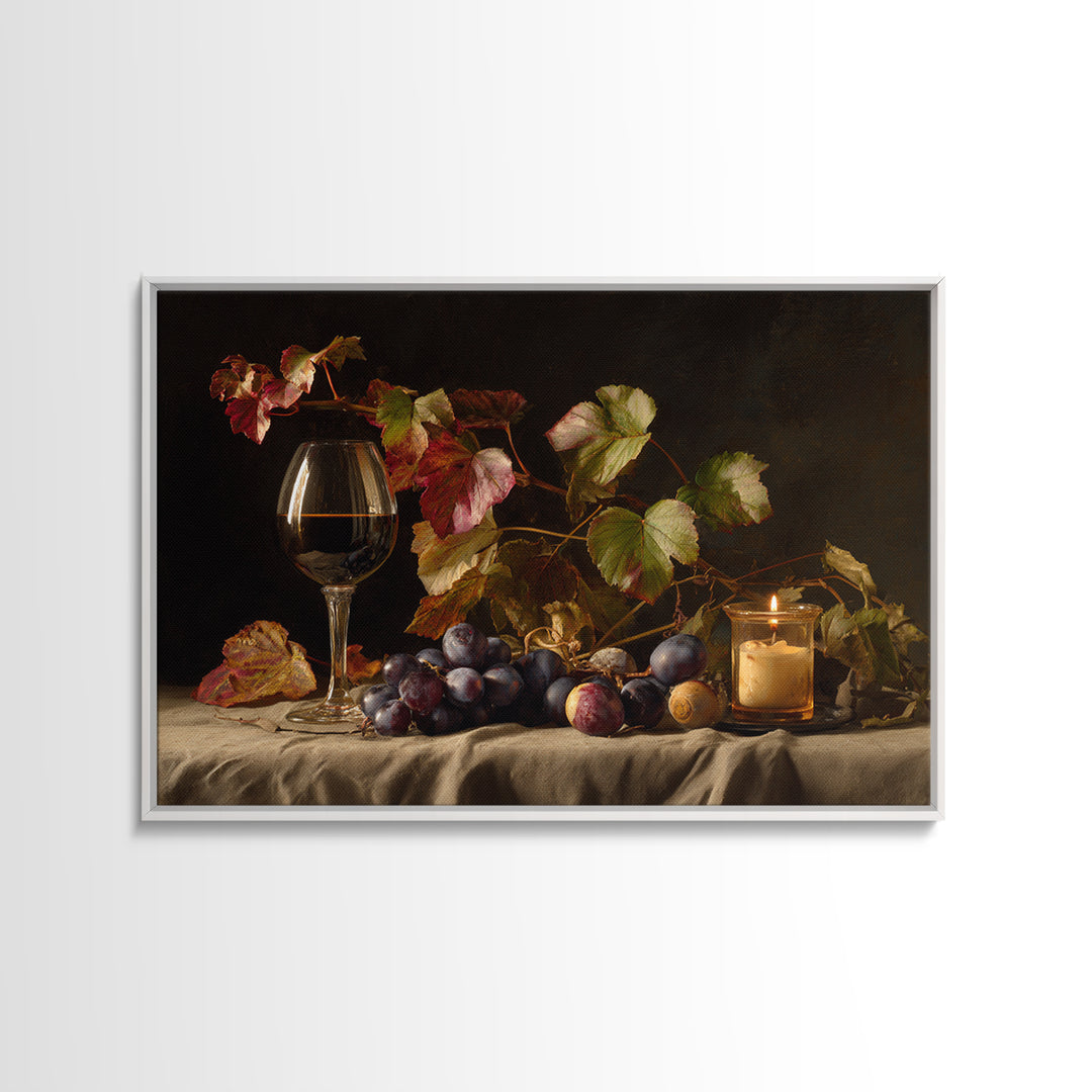 Vine Leaves Turning Autumn Red and Gold Framed Canvas Print, Winery Art, Watercolor Painting, Winery Decor, Fine Art, Vineyard, WIN-3x2-15