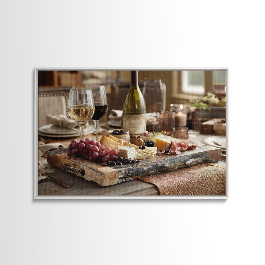 Charcuterie Board with Grapes and Cheese Canvas Print, Winery Art, Gallery Wall Art, Winery Decor, Fine Art, Vineyard, WIN-3x2-17