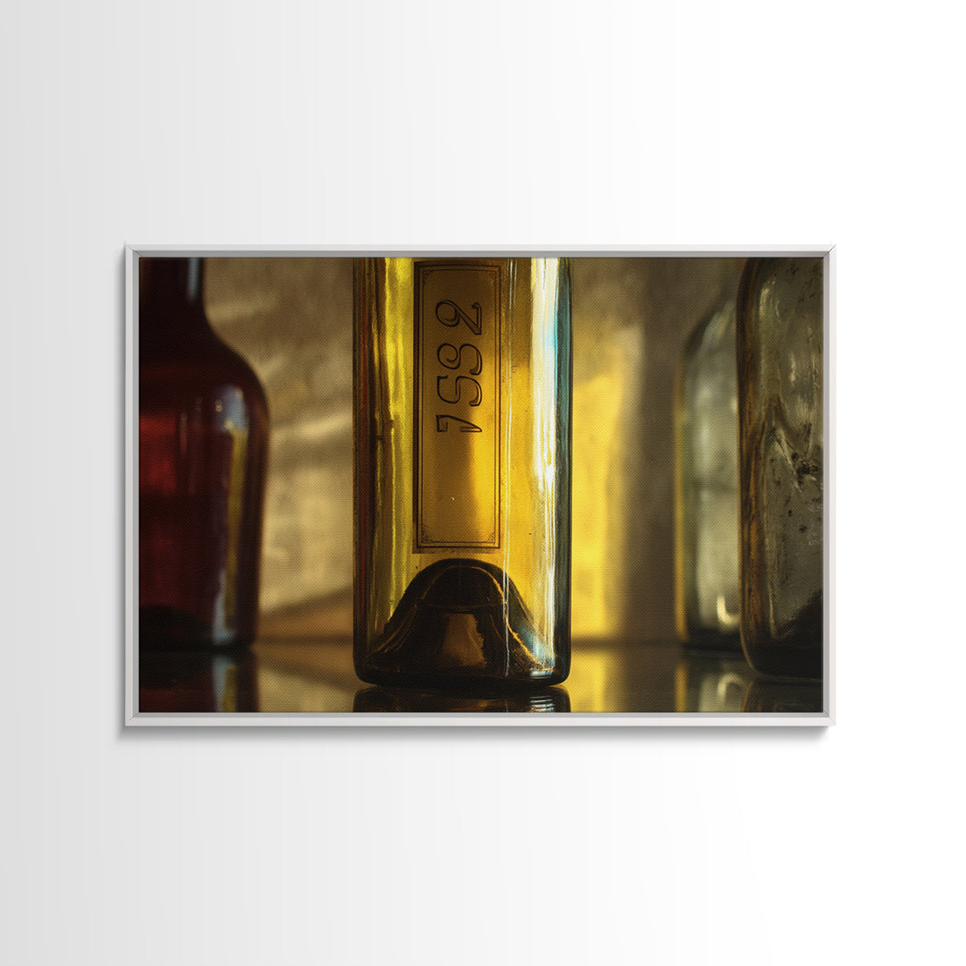 Black and Gold Wine Bottle Silhouette Framed Canvas Print, Winery Art, Gallery Wall Art, Winery Decor, Fine Art, Vineyard, WIN-3x2-20