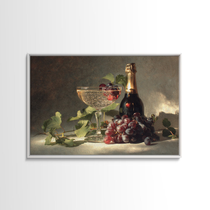 Champagne Coupe with Bubbles and Light Framed Canvas Print, Winery Art, Bar Art, Winery Decor, Fine Art, Vineyard, WIN-3x2-23