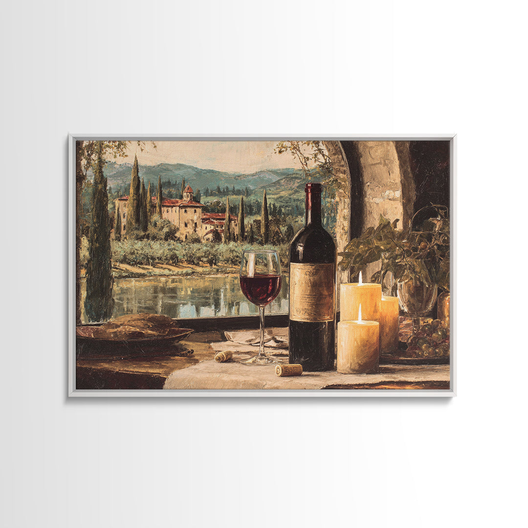 Italian Villa Vineyard Landscape Framed Canvas Print, Winery Art, Matisse Print, Winery Decor, Watercolor Art, Vineyard, WIN-3x2-24