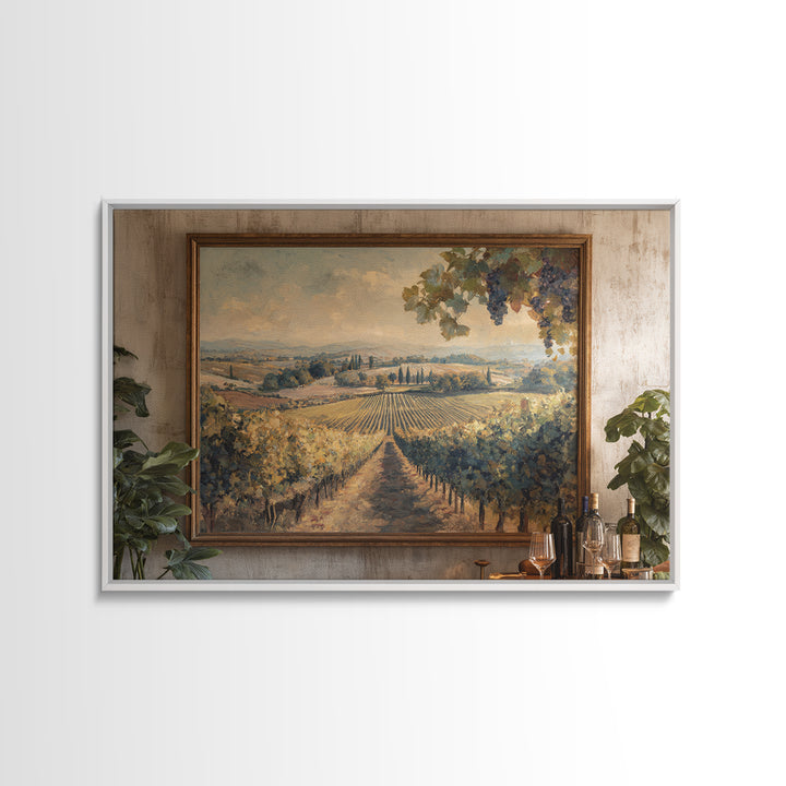 Tuscan Vineyard at Golden Hour Framed Canvas Print, Winery Art, Statement Artwork, Winery Decor, Fine Art, Vineyard, Painting, WIN-3x2-31