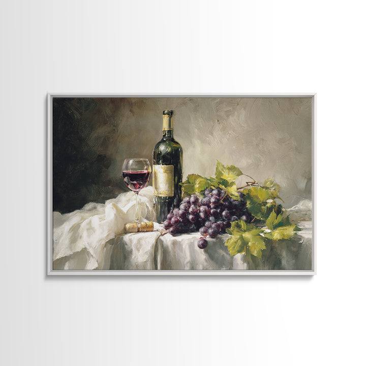 Champagne Grapes and White Linen Still Life Canvas Print, Winery Art, Living Room Art, Winery Decor, Abstract Art, Vineyard, WIN-3x2-33