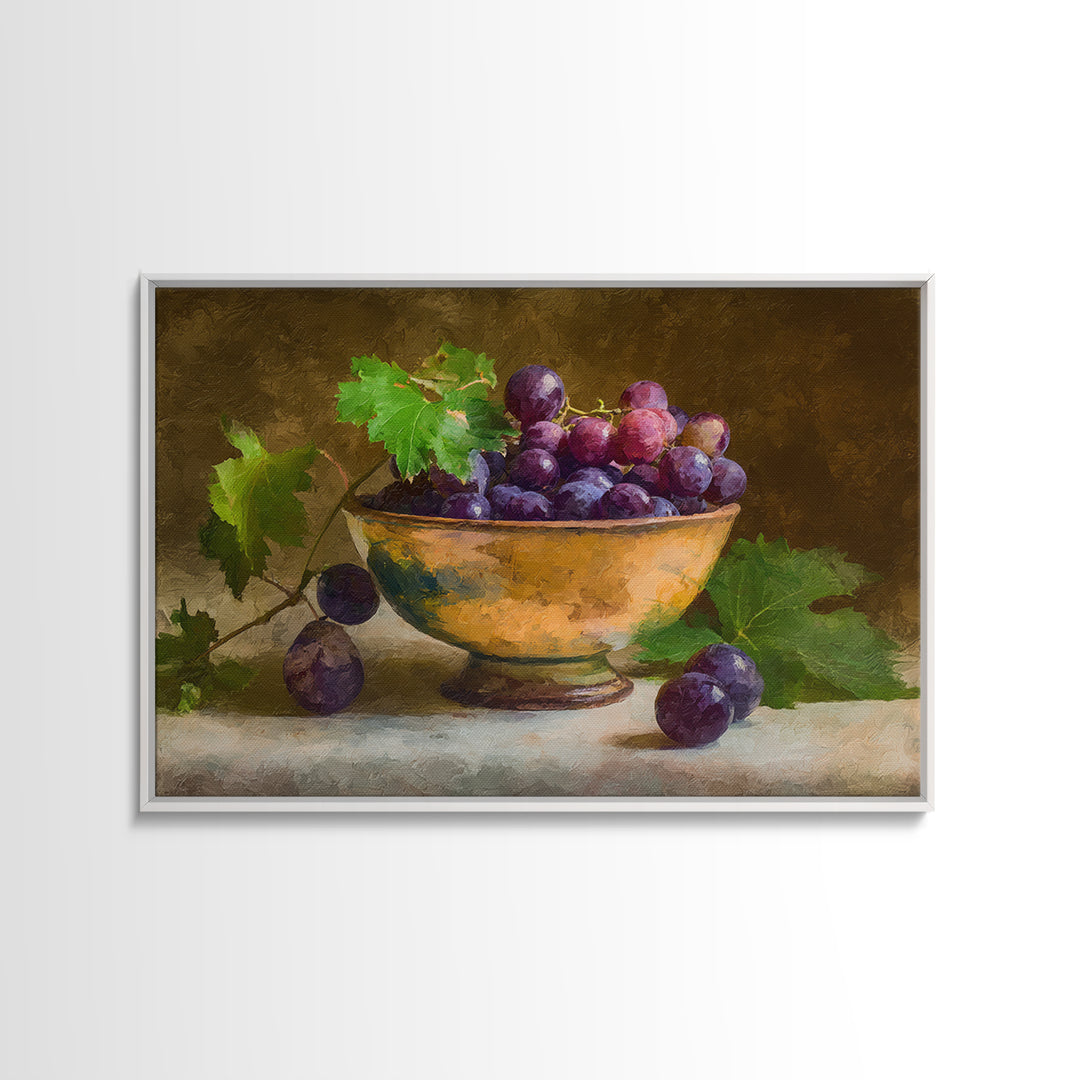 Grapes in a Ceramic Bowl with Shadows Canvas Print, Winery Art, Travel Poster, Winery Decor, Oil Painting, Vineyard, WIN-3x2-37