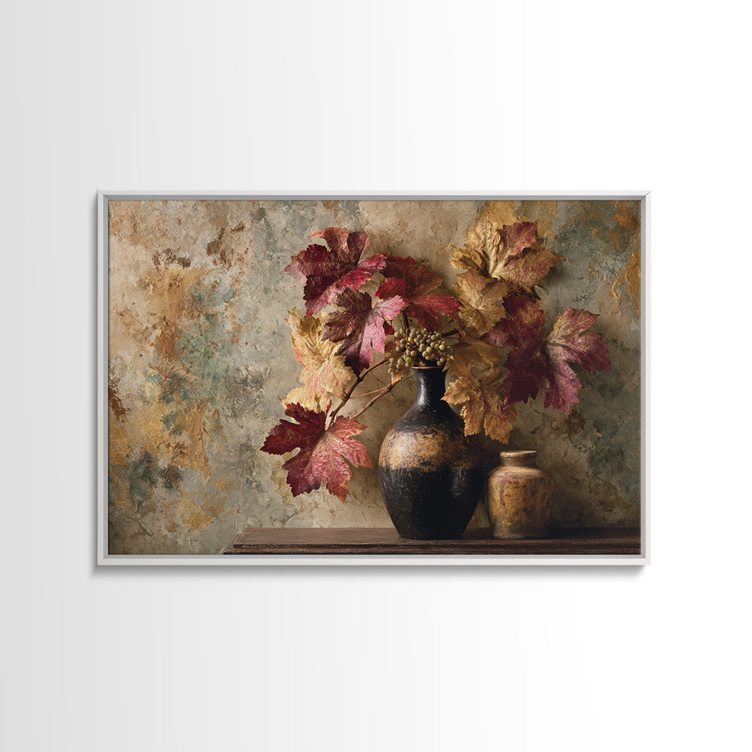 Vine Leaves Turning Autumn Red and Gold Framed Canvas Print, Winery Art, Contemporary Art, Winery Decor, Fine Art, Vineyard, WIN-3x2-39