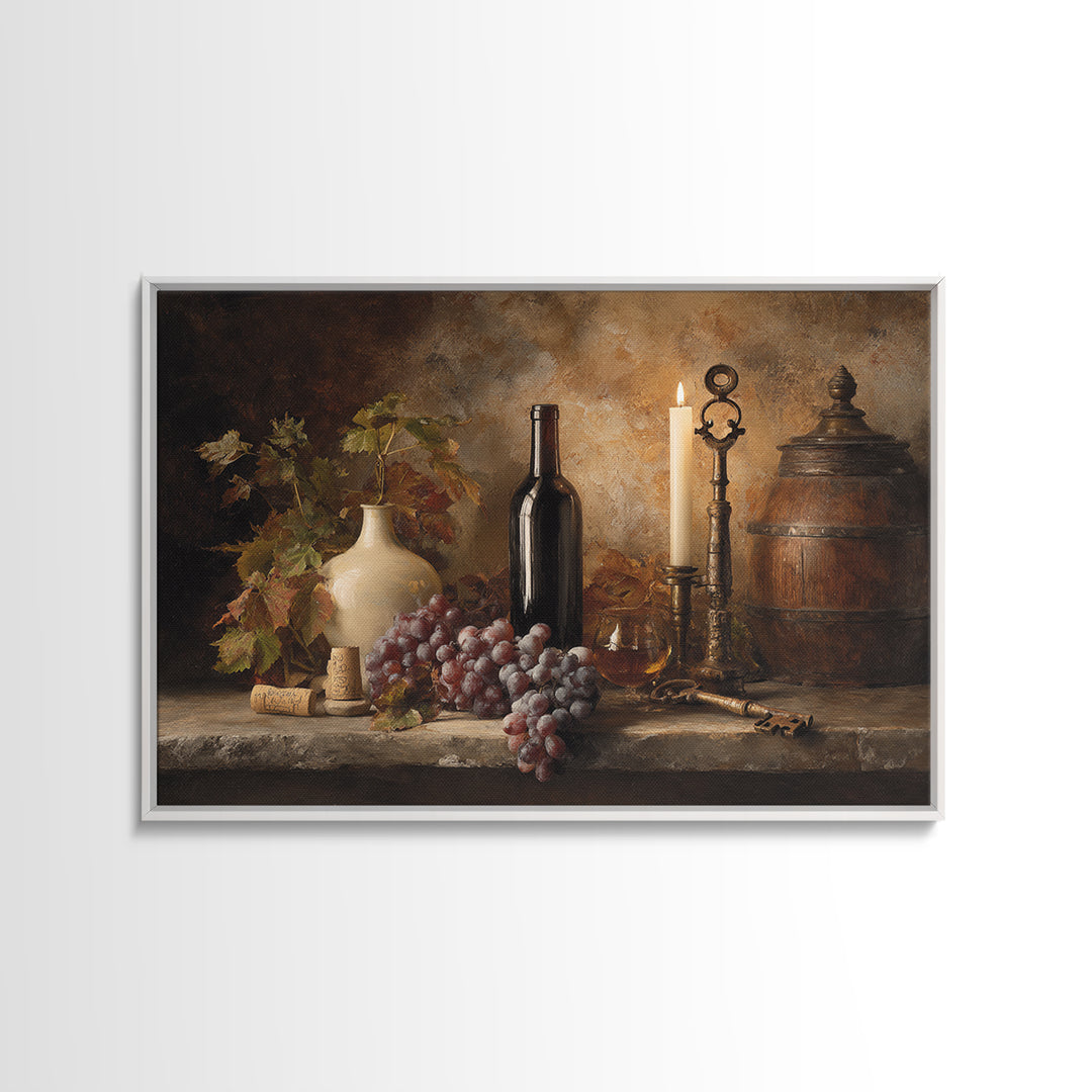 Old Cellar Key and Wine Label Shapes Framed Canvas Print, Winery Art, Travel Poster, Winery Decor, Abstract Art, Vineyard, WIN-3x2-40