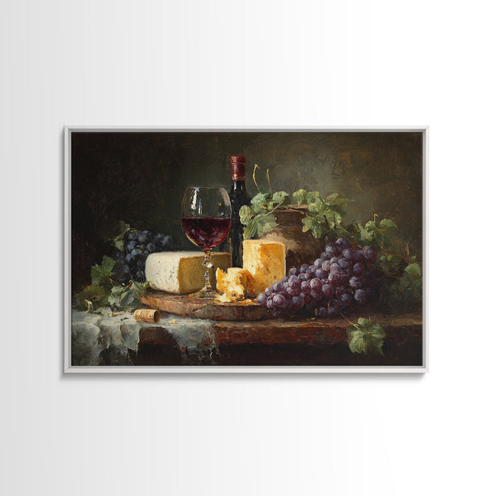 Charcuterie Board with Grapes and Cheese Framed Canvas Print, Winery Art, Cocktail Wall Art, Winery Decor, Watercolor Art, WIN-3x2-41