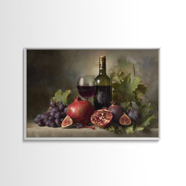 Pomegranate Figs and Red Wine Composition Framed Canvas Print, Winery Art, Gallery Decor, Winery Decor, Fine Art, Vineyard, WIN-3x2-45