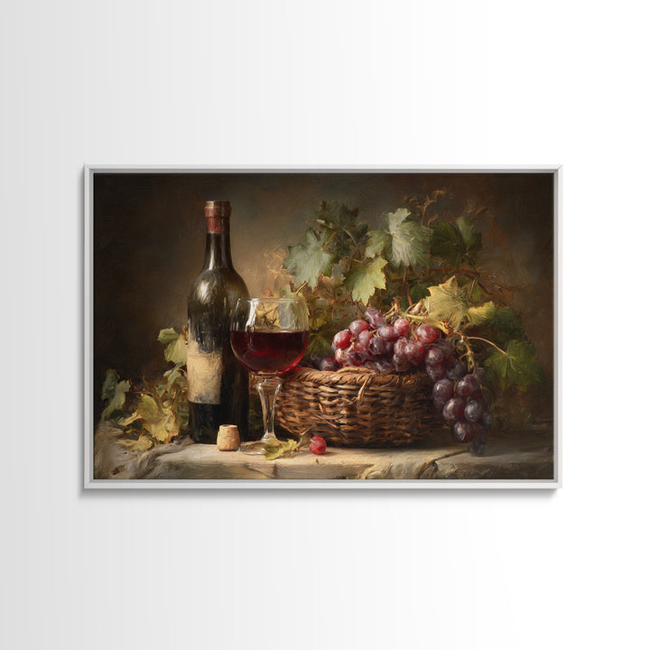 Wine Harvest Basket Framed Canvas Print, Winery Art, Kitchen Wall Decor, Winery Decor, Oil Painting, Vineyard, Fine Art Print, WIN-3x2-50