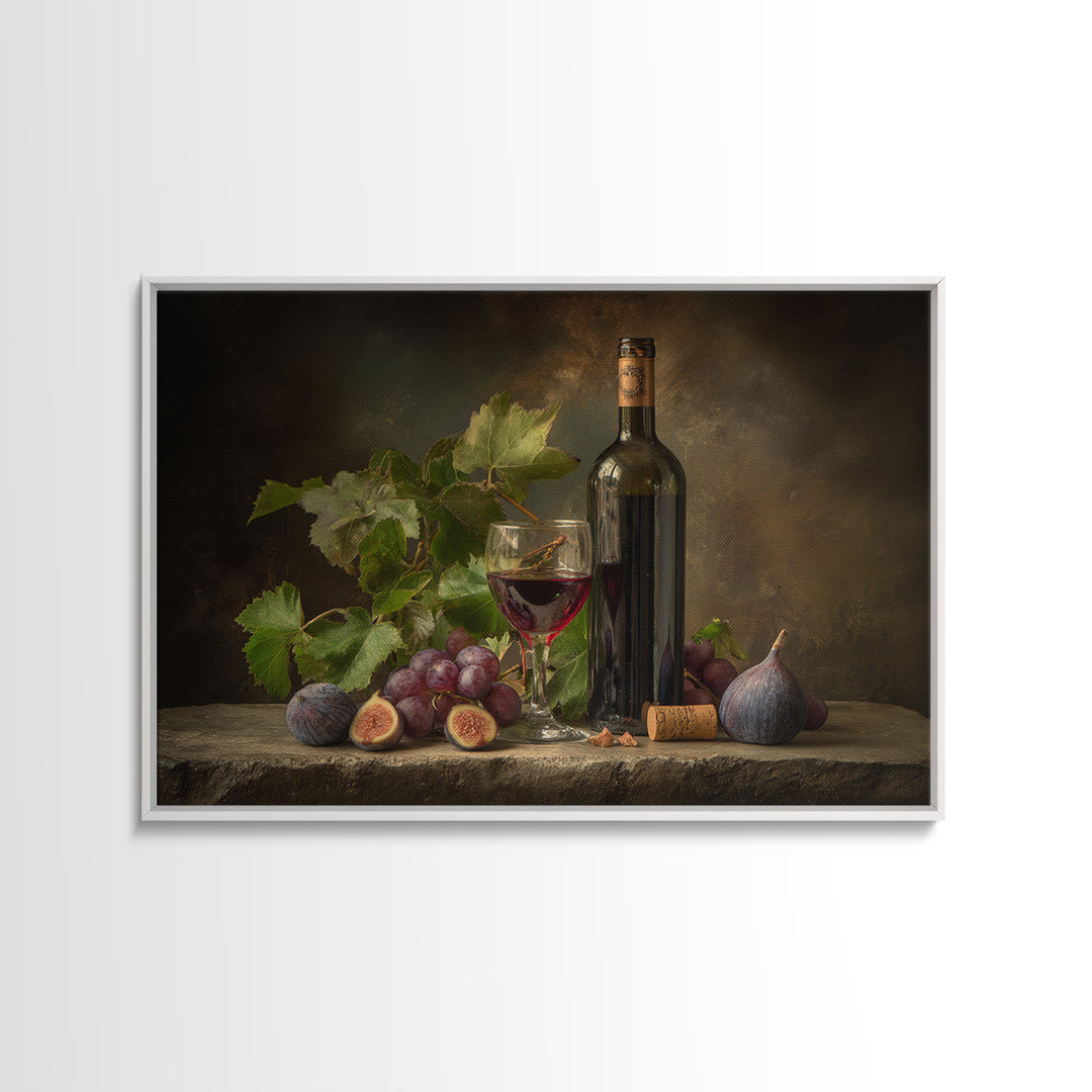 Wine Bottle and Glass Still Life Canvas Print, Winery Art, Preppy Wall Art, Winery Decor, Fine Art, Vineyard, Statement Artwork, WIN-3x2-54