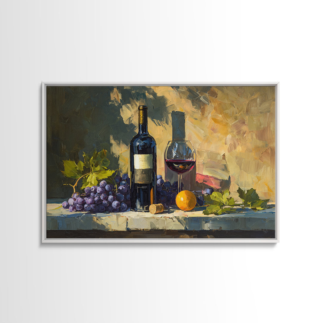 Tuscan Vineyard at Golden Hour Framed Canvas Print, Winery Art, Farmhouse Decor, Winery Decor, Oil Painting, Vineyard, WIN-3x2-55
