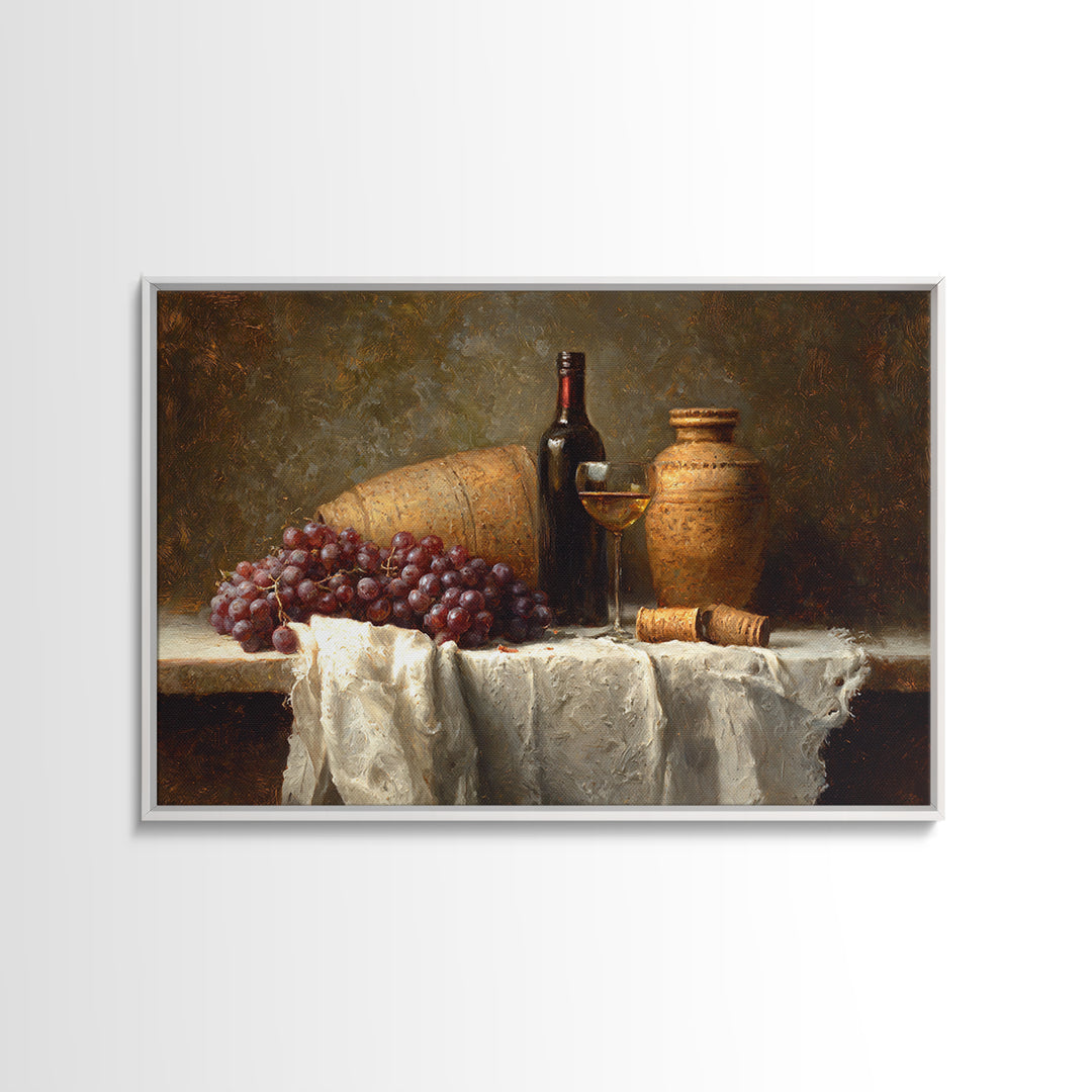 Champagne Grapes and White Linen Still Life Canvas Print, Winery Art, Living Room Art, Winery Decor, Abstract Art, Vineyard, WIN-3x2-57