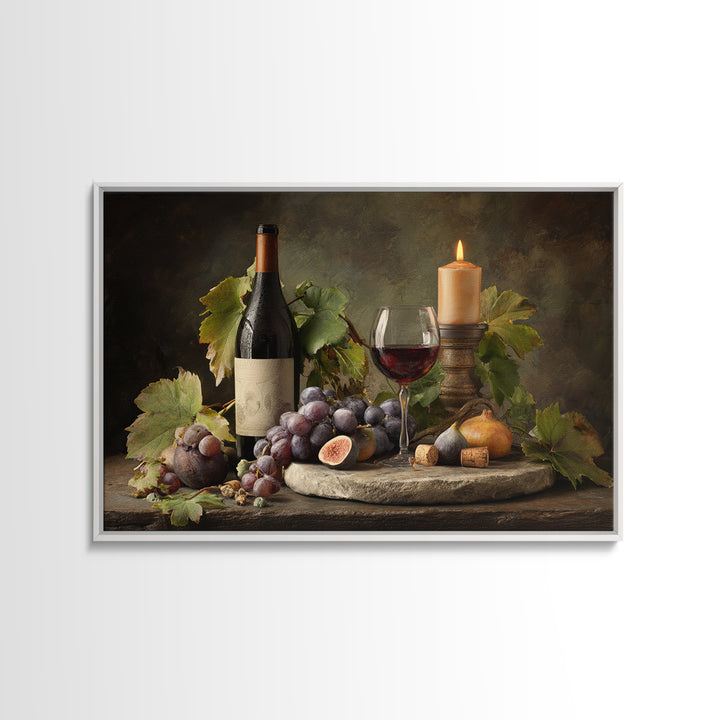 Wine Bottle and Glass Still Life Framed Canvas Print, Winery Art, Living Room Decor, Winery Decor, Fine Art, Vineyard, WIN-3x2-6