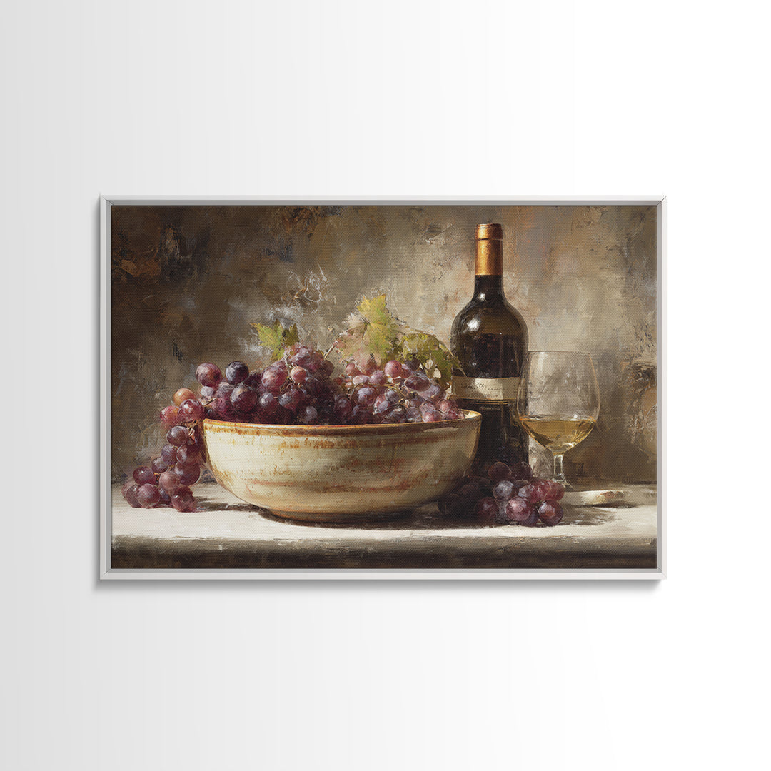 Grapes in a Ceramic Bowl with Shadows Canvas Print, Winery Art, Travel Poster, Winery Decor, Oil Painting, Vineyard, WIN-3x2-61