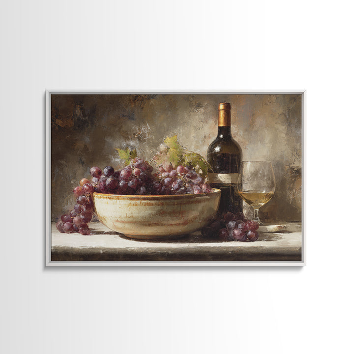 Grapes in a Ceramic Bowl with Shadows Canvas Print, Winery Art, Travel Poster, Winery Decor, Oil Painting, Vineyard, WIN-3x2-61