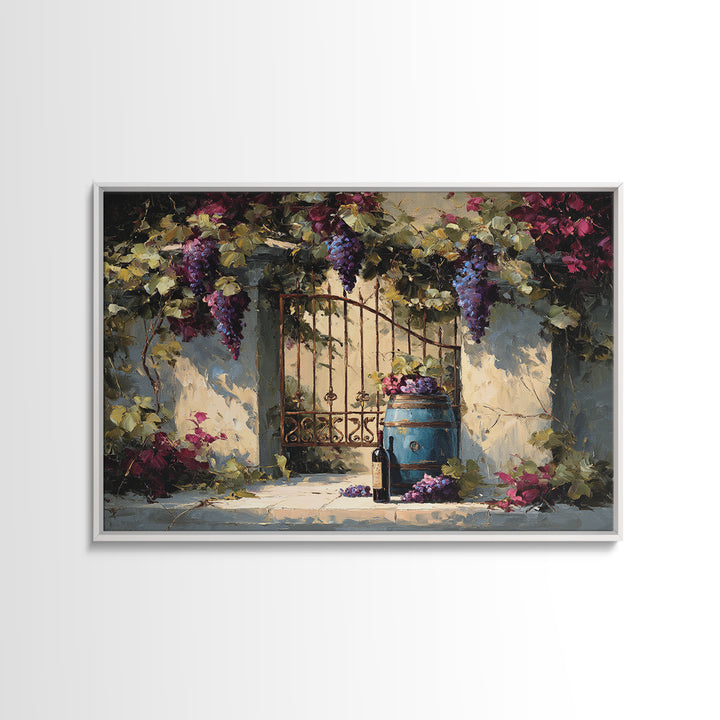 Vineyard Gate with Climbing Roses Canvas Print, Winery Art, Oil Painting, Winery Decor, Watercolor Art, Vineyard, WIN-3x2-67