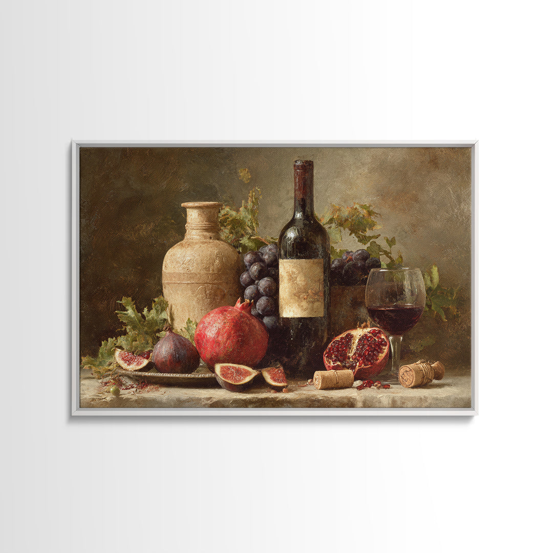 Pomegranate Figs and Red Wine Composition Framed Canvas Print, Winery Art, Gallery Decor, Winery Decor, Fine Art, Vineyard, WIN-3x2-69