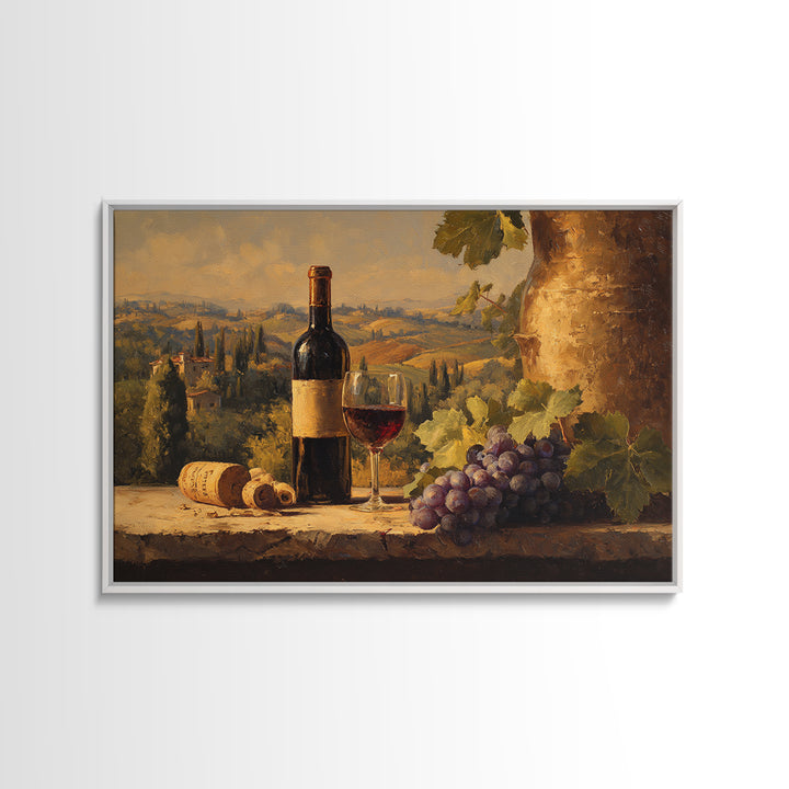 Tuscan Vineyard at Golden Hour Framed Canvas Print, Winery Art, Kitchen Decor, Winery Decor, Abstract Art, Vineyard, WIN-3x2-7