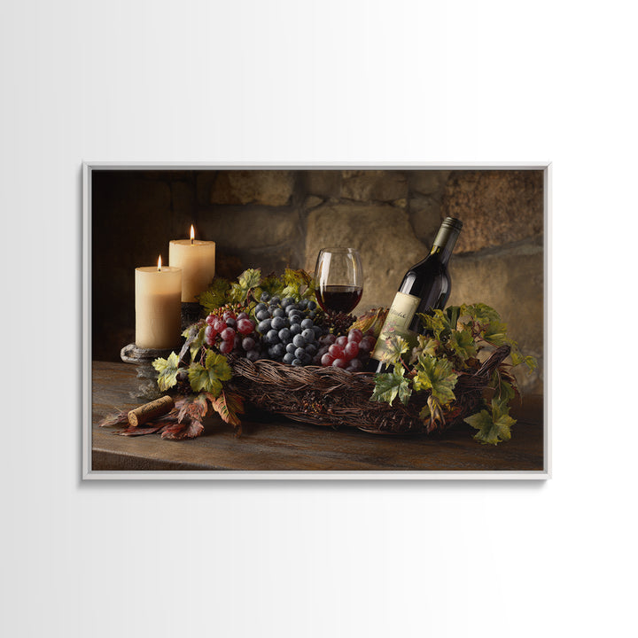 Wine Harvest Basket Framed Canvas Print, Winery Art, Kitchen Wall Decor, Winery Decor, Oil Painting, Vineyard, Fine Art Print, WIN-3x2-74