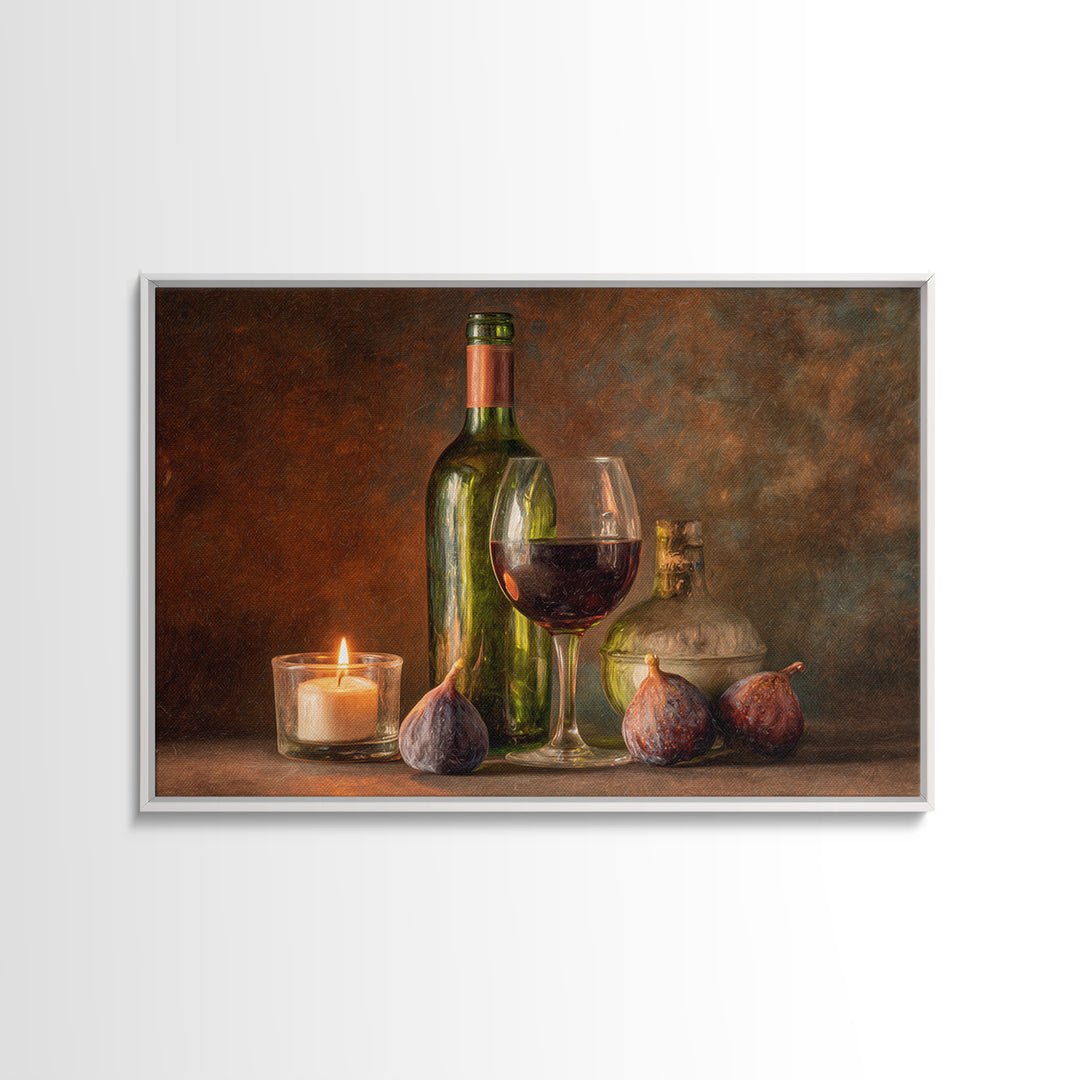 Wine Bottle and Glass Still Life Framed Canvas Print, Winery Art, Living Room Art, Winery Decor, Fine Art, Vineyard, WIN-3x2-78