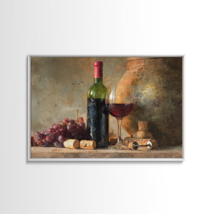 Corkscrew and Corks on Rustic Wood Framed Canvas Print, Winery Art, Kitchen Wall Decor, Winery Decor, Oil Painting, Vineyard, WIN-3x2-8