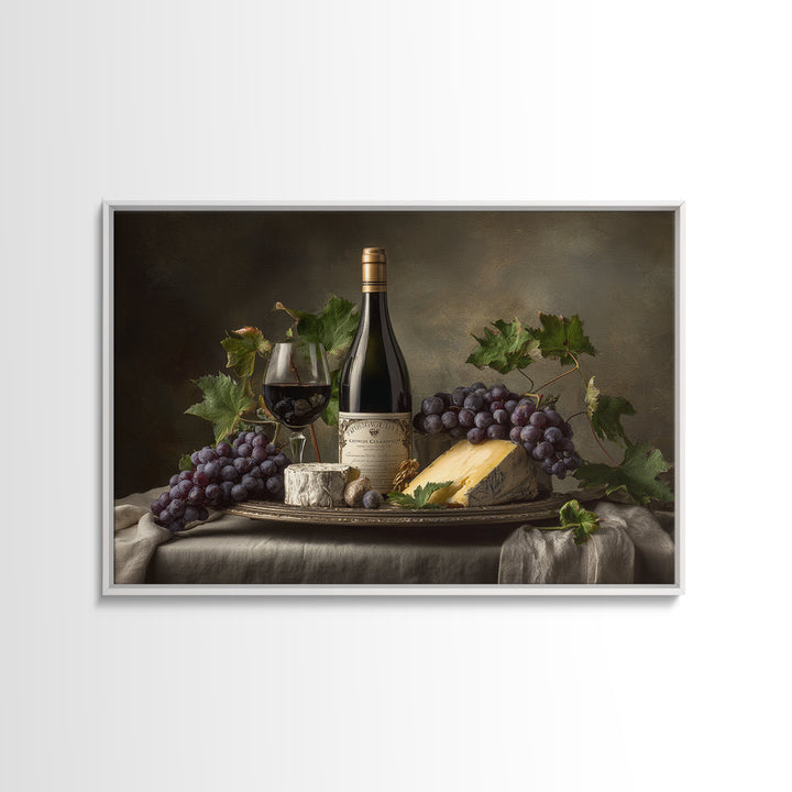Charcuterie Board with Grapes and Cheese Canvas Print, Winery Art, Boho Decor, Winery Decor, Oil Painting, Vineyard, Art Print, WIN-3x2-89