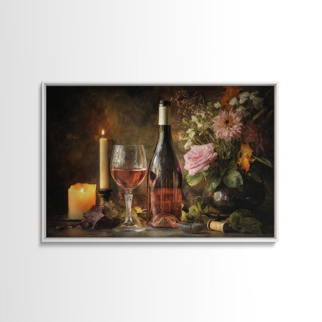Ros Glass Beside Summer Flowers Framed Canvas Print, Winery Art, Matisse Print, Winery Decor, Fine Art, Vineyard, Luxury Decor, WIN-3x2-90