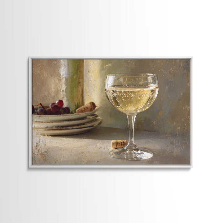 Champagne Coupe with Bubbles and Light Framed Canvas Print, Winery Art, Wall Hanging, Winery Decor, Fine Art, Vineyard, WIN-3x2-95