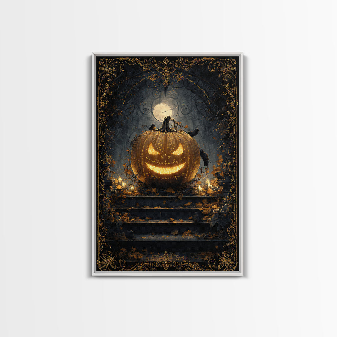 The Gold-Crowned Pumpkin Oracle - Icon Portrait, Occult Wall Decor, Vertical Wall Art, Canvas Print, Halloween Home Decor, Gothic Wall Art