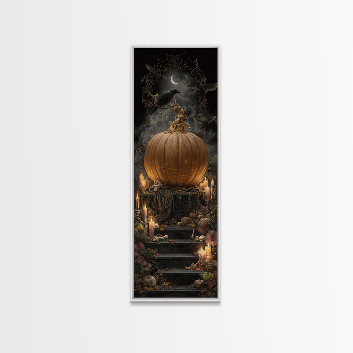 The Gold-Crowned Pumpkin Oracle - Occult Still Life, Halloween Wall Art, Tall Narrow Wall Art, Framed Canvas Print, Halloween Home Decor