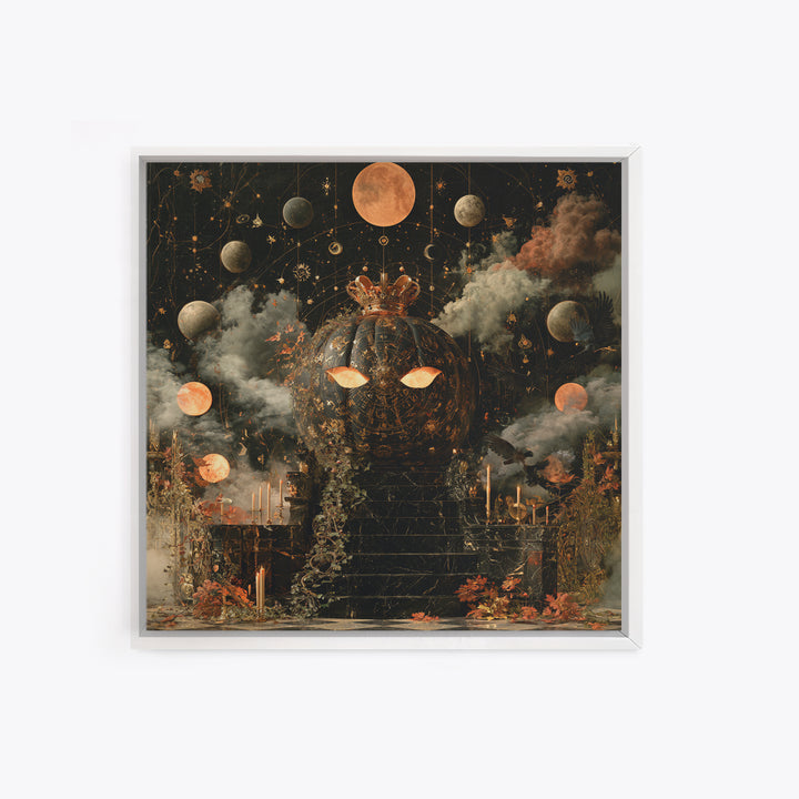 The Gold-Crowned Pumpkin Oracle - Surreal Celestial Vision, Gothic Home Decor, Square Wall Art, Canvas Print, Halloween Home Decor