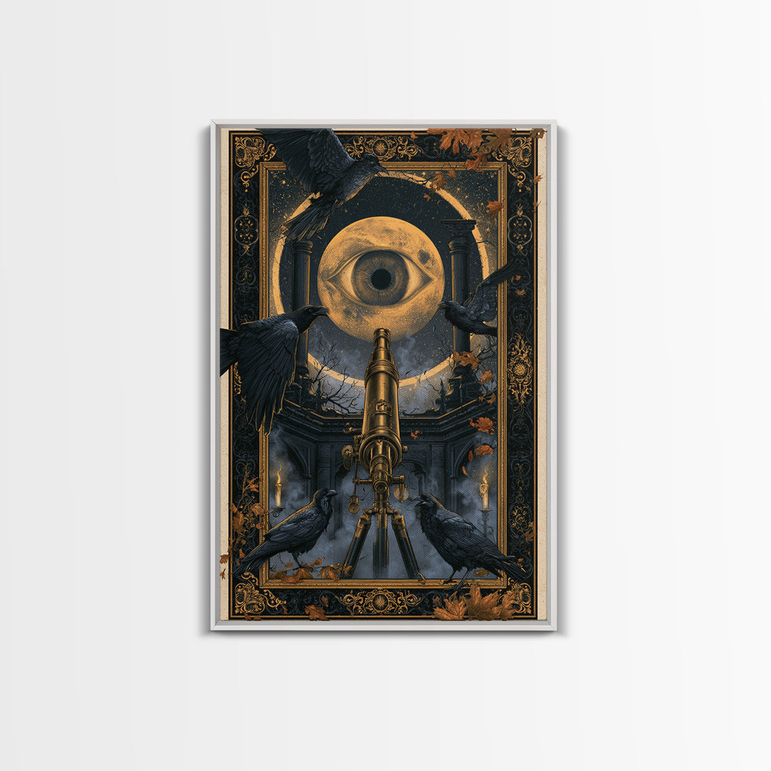 The Midnight Raven Observatory - Icon Portrait, Gothic Home Decor, Vertical Wall Art, Canvas Print, Halloween Home Decor, Gothic Wall Art