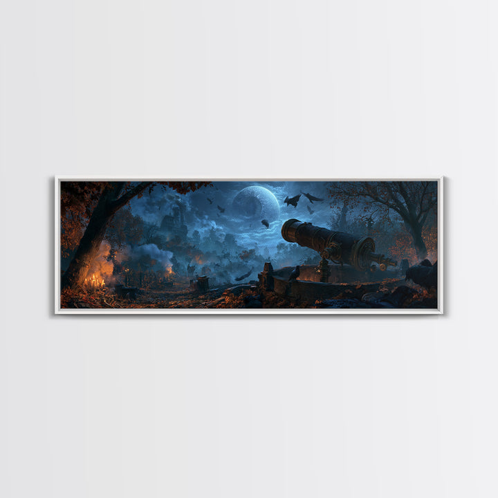 The Midnight Raven Observatory - Environmental Panorama, Gothic Home Decor, Extra Wide Wall Art, Canvas Print, Halloween Home Decor