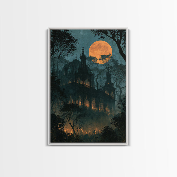 The Black Lace Haunted Conservatory - Icon Portrait, Halloween Wall Art, Vertical Wall Art, Framed Canvas Print, Halloween Home Decor