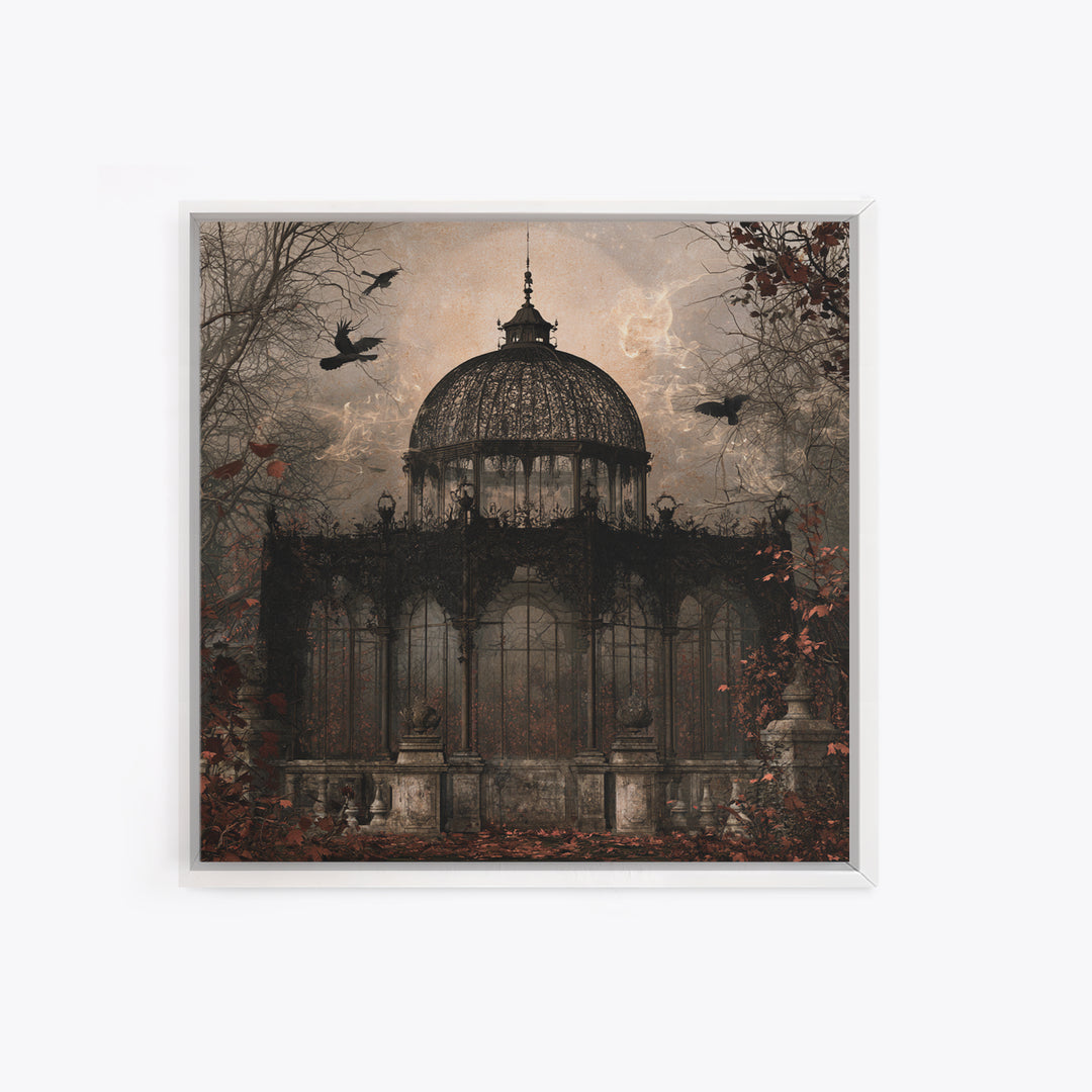 The Black Lace Haunted Conservatory - Icon Portrait, Spooky Wall Decor, Square Wall Art, Framed Canvas Print, Halloween Home Decor