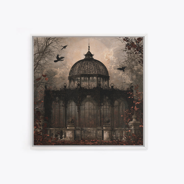 The Black Lace Haunted Conservatory - Icon Portrait, Spooky Wall Decor, Square Wall Art, Framed Canvas Print, Halloween Home Decor
