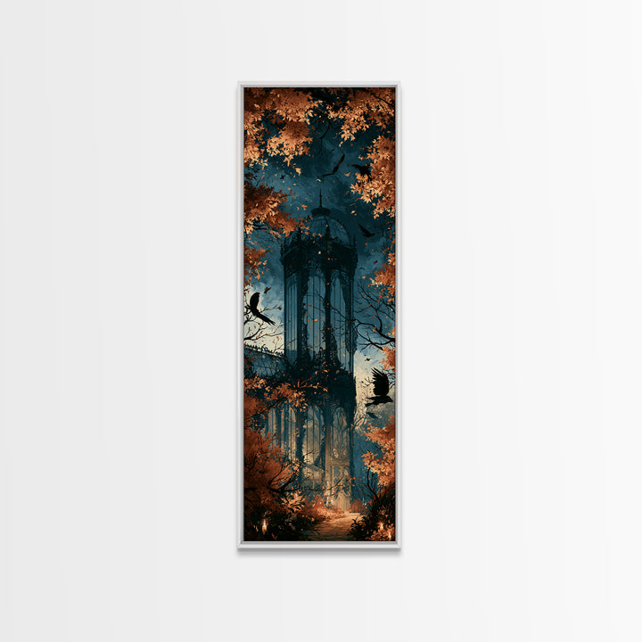 The Black Lace Haunted Conservatory - Icon Portrait, Spooky Wall Decor, Tall Narrow Wall Art, Framed Canvas Print, Halloween Home Decor