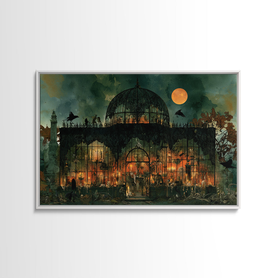 The Black Lace Haunted Conservatory - Occult Still Life, Macabre Halloween Art, Landscape Wall Art, Framed Canvas Print, Gothic Wall Art