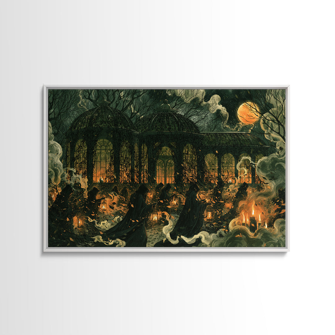 The Black Lace Haunted Conservatory - Procession Scene, Gothic Home Decor, Landscape Wall Art, Canvas Print, Halloween Home Decor