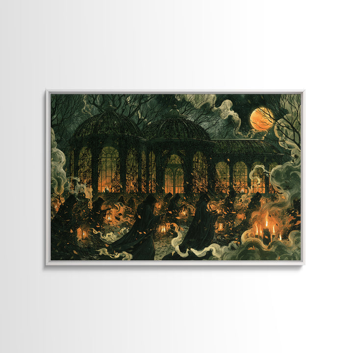 The Black Lace Haunted Conservatory - Procession Scene, Gothic Home Decor, Landscape Wall Art, Canvas Print, Halloween Home Decor