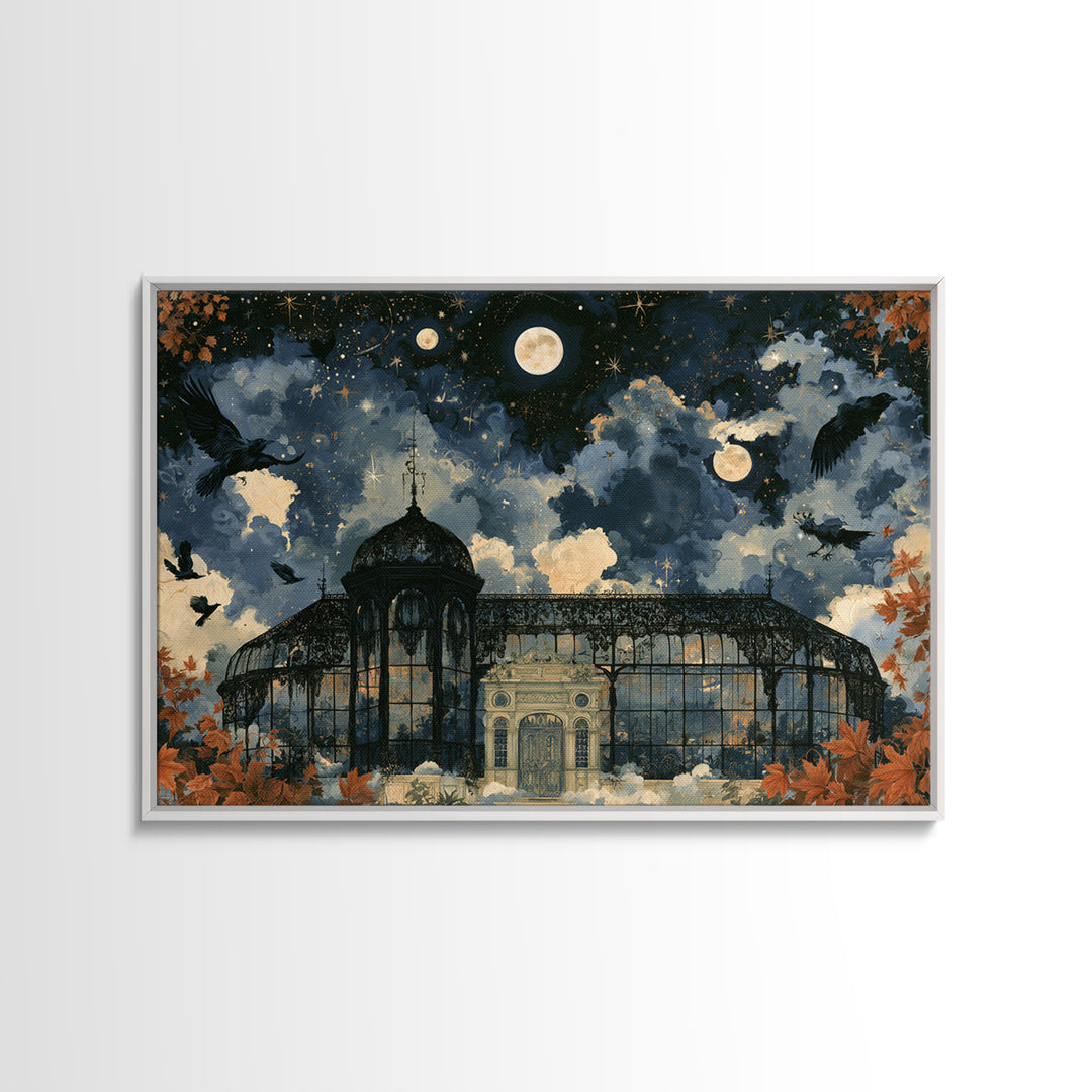 The Black Lace Haunted Conservatory - Surreal Celestial Vision, Gothic Home Decor, Landscape Wall Art, Canvas Print, Halloween Home Decor