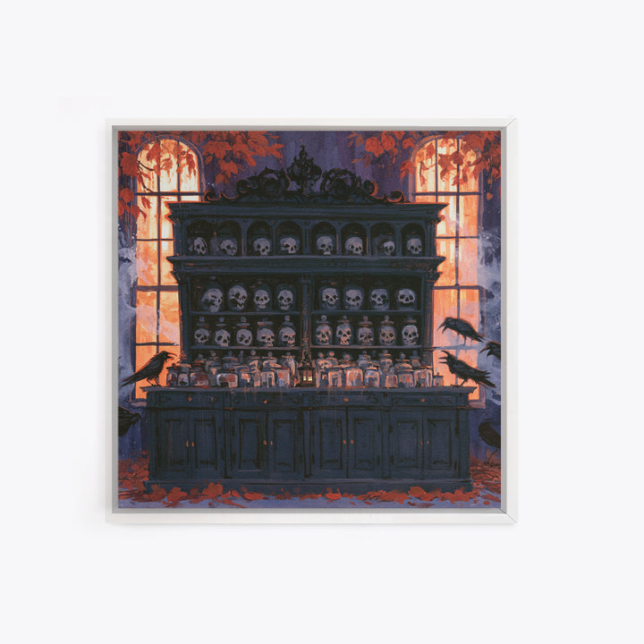 The Candlelit Skull Apothecary - Icon Portrait, Occult Wall Decor, Square Wall Art, Canvas Print, Halloween Home Decor, Gothic Wall Art
