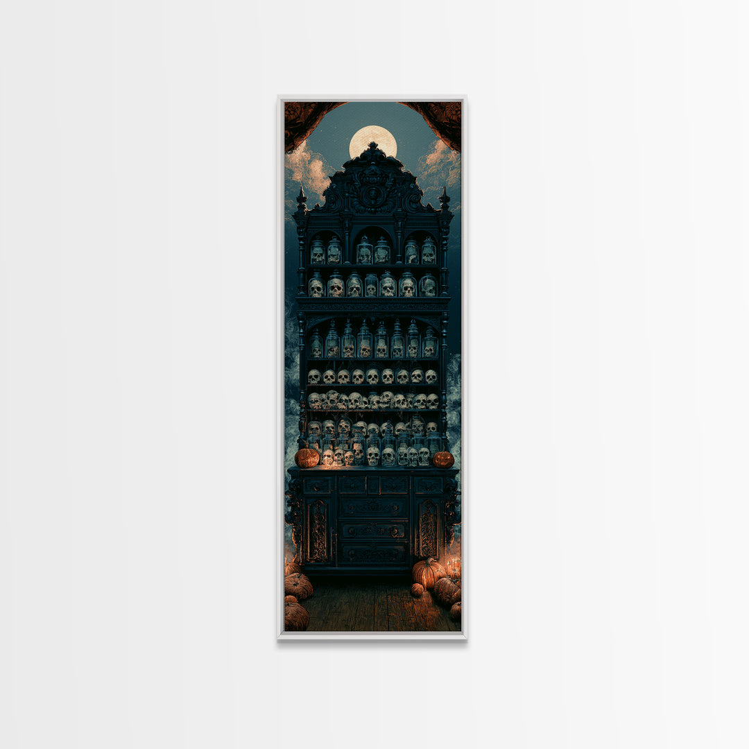 The Candlelit Skull Apothecary - Icon Portrait, Occult Wall Decor, Tall Narrow Wall Art, Canvas Print, Halloween Home Decor, Gothic Wall Art