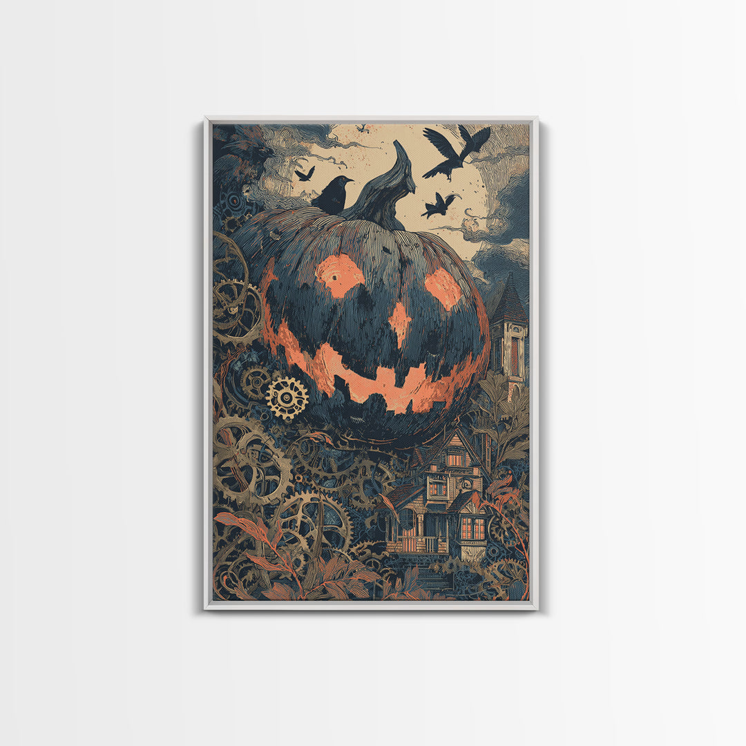 The Clockwork Jack-O-Lantern - Icon Portrait, Halloween Wall Art, Vertical Wall Art, Framed Canvas Print, Halloween Home Decor