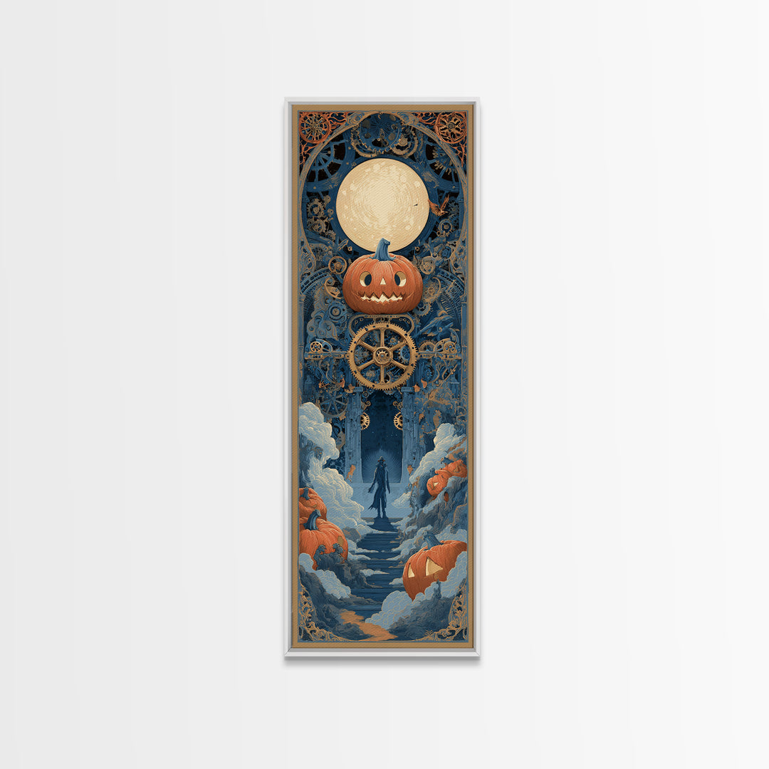 The Clockwork Jack-O-Lantern - Icon Portrait, Halloween Wall Art, Tall Narrow Wall Art, Framed Canvas Print, Halloween Home Decor