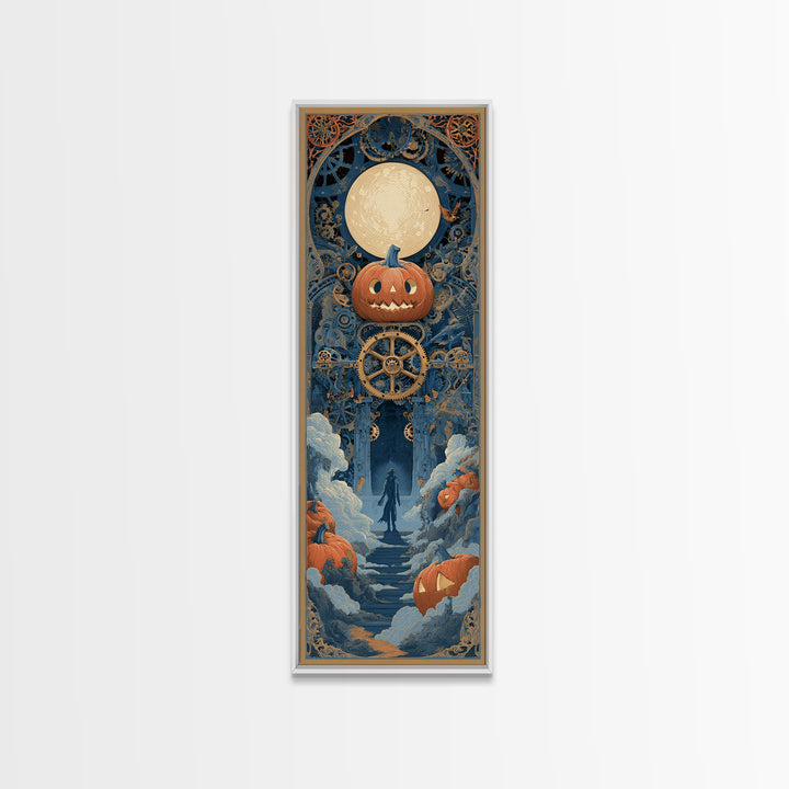 The Clockwork Jack-O-Lantern - Icon Portrait, Halloween Wall Art, Tall Narrow Wall Art, Framed Canvas Print, Halloween Home Decor