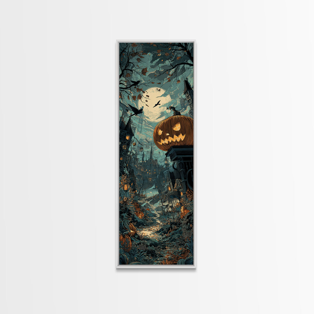 The Clockwork Jack-O-Lantern - Environmental Panorama, Dark Fantasy Wall Art, Tall Narrow Wall Art, Canvas Print, Halloween Home Decor
