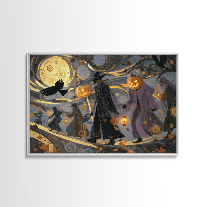 The Clockwork Jack-O-Lantern - Procession Scene, Halloween Wall Art, Landscape Wall Art, Framed Canvas Print, Halloween Home Decor